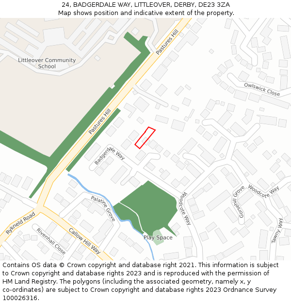 24, BADGERDALE WAY, LITTLEOVER, DERBY, DE23 3ZA: Location map and indicative extent of plot