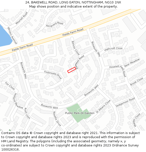 24, BAKEWELL ROAD, LONG EATON, NOTTINGHAM, NG10 1NX: Location map and indicative extent of plot
