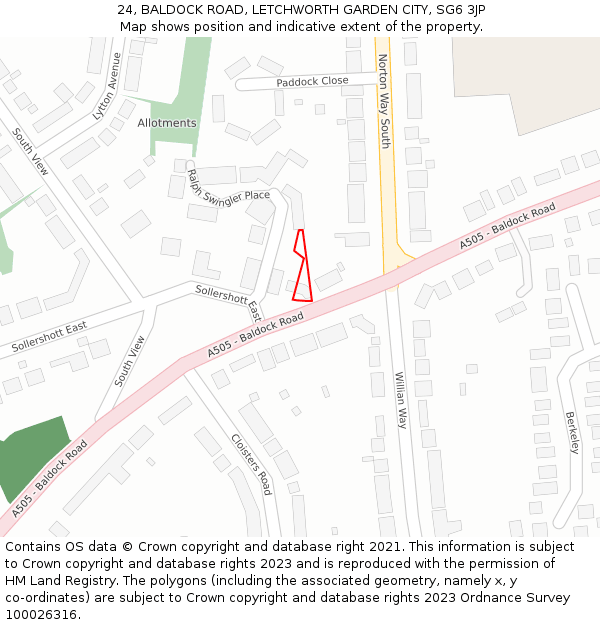 24, BALDOCK ROAD, LETCHWORTH GARDEN CITY, SG6 3JP: Location map and indicative extent of plot