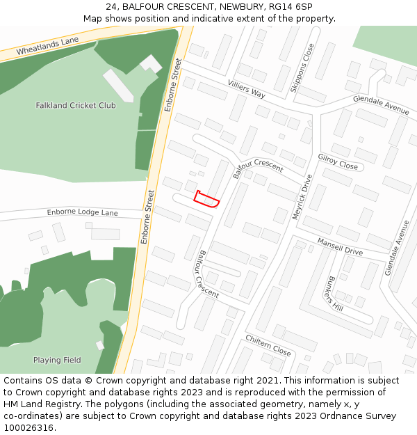 24, BALFOUR CRESCENT, NEWBURY, RG14 6SP: Location map and indicative extent of plot