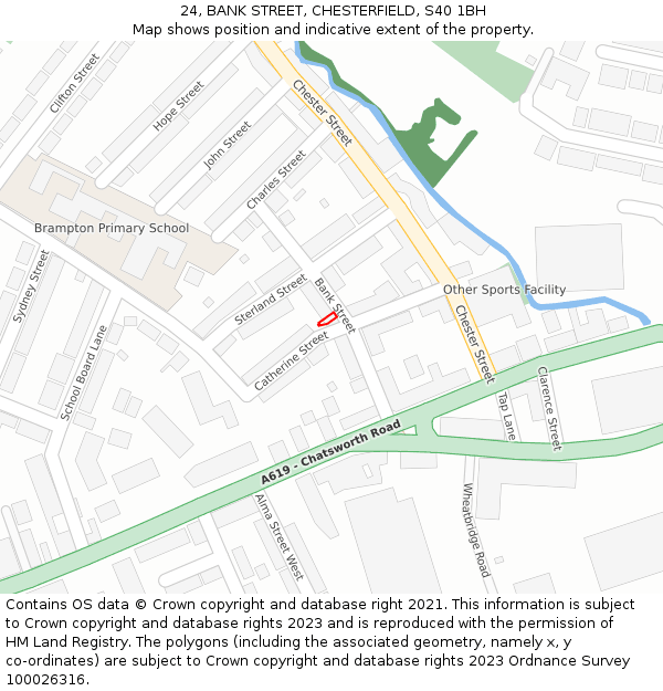 24, BANK STREET, CHESTERFIELD, S40 1BH: Location map and indicative extent of plot