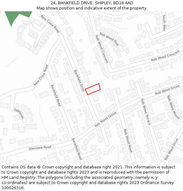 24, BANKFIELD DRIVE, SHIPLEY, BD18 4AD: Location map and indicative extent of plot