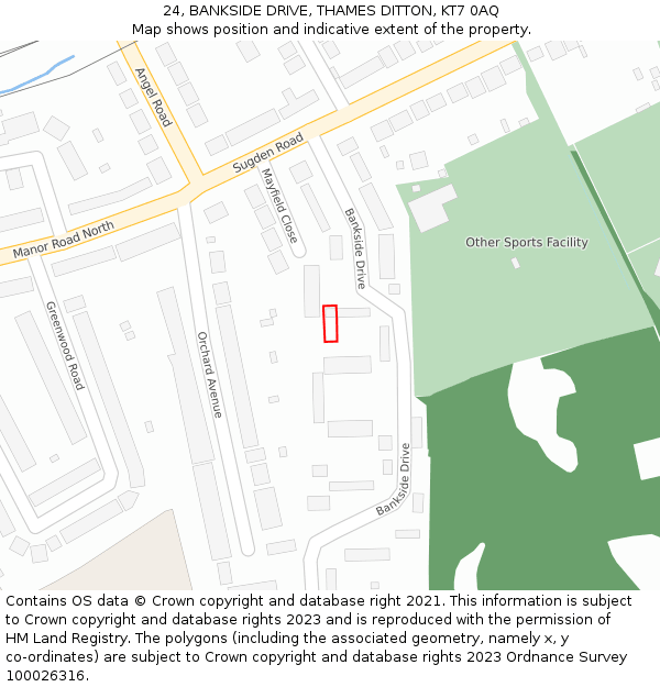 24, BANKSIDE DRIVE, THAMES DITTON, KT7 0AQ: Location map and indicative extent of plot