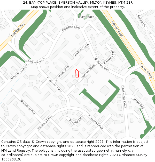 24, BANKTOP PLACE, EMERSON VALLEY, MILTON KEYNES, MK4 2ER: Location map and indicative extent of plot