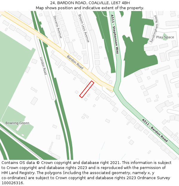 24, BARDON ROAD, COALVILLE, LE67 4BH: Location map and indicative extent of plot