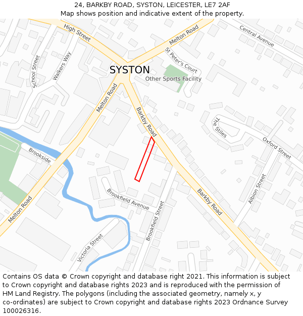 24, BARKBY ROAD, SYSTON, LEICESTER, LE7 2AF: Location map and indicative extent of plot