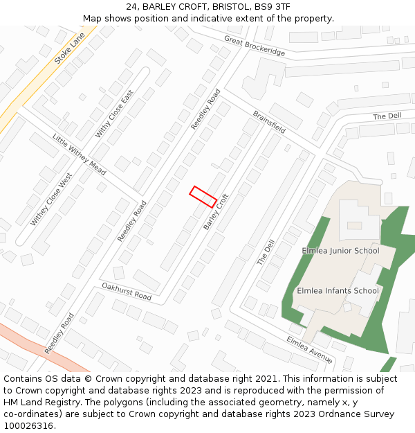 24, BARLEY CROFT, BRISTOL, BS9 3TF: Location map and indicative extent of plot