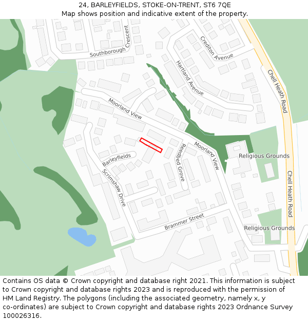 24, BARLEYFIELDS, STOKE-ON-TRENT, ST6 7QE: Location map and indicative extent of plot