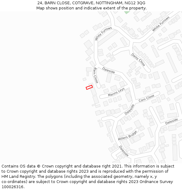 24, BARN CLOSE, COTGRAVE, NOTTINGHAM, NG12 3QG: Location map and indicative extent of plot