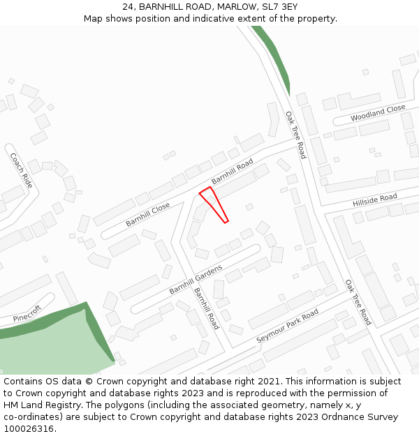 24, BARNHILL ROAD, MARLOW, SL7 3EY: Location map and indicative extent of plot