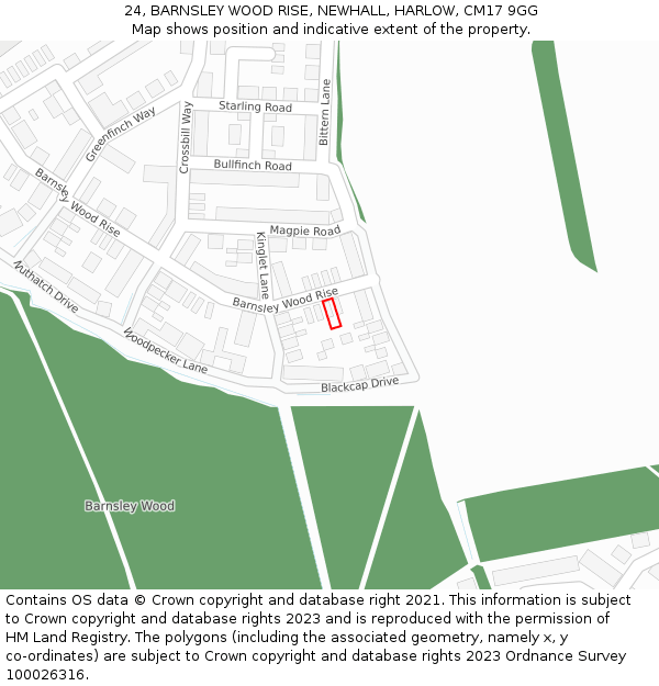 24, BARNSLEY WOOD RISE, NEWHALL, HARLOW, CM17 9GG: Location map and indicative extent of plot
