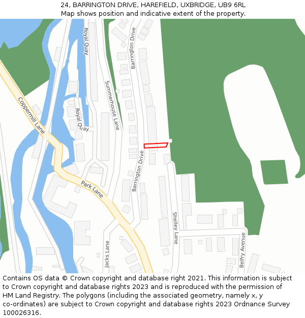 24, BARRINGTON DRIVE, HAREFIELD, UXBRIDGE, UB9 6RL: Location map and indicative extent of plot
