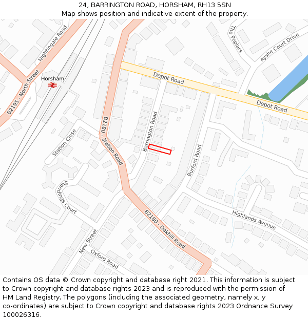 24, BARRINGTON ROAD, HORSHAM, RH13 5SN: Location map and indicative extent of plot