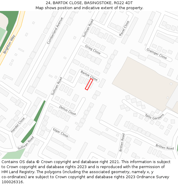 24, BARTOK CLOSE, BASINGSTOKE, RG22 4DT: Location map and indicative extent of plot