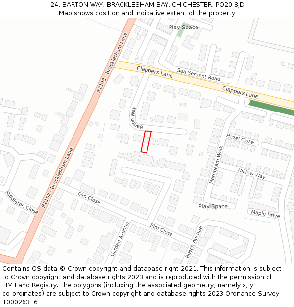 24, BARTON WAY, BRACKLESHAM BAY, CHICHESTER, PO20 8JD: Location map and indicative extent of plot