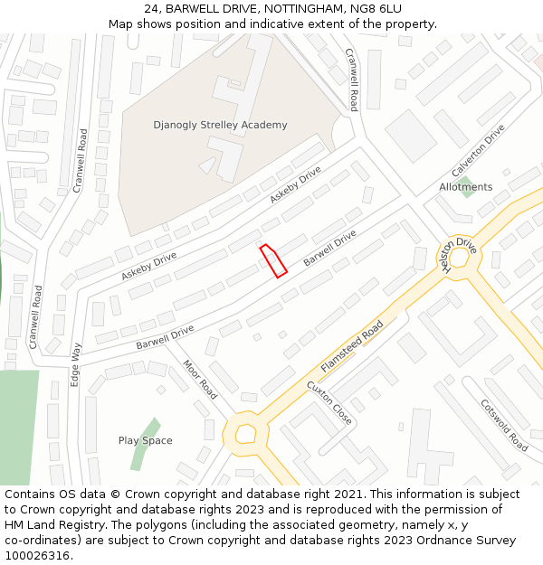 24, BARWELL DRIVE, NOTTINGHAM, NG8 6LU: Location map and indicative extent of plot