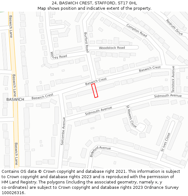 24, BASWICH CREST, STAFFORD, ST17 0HL: Location map and indicative extent of plot