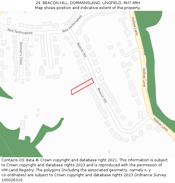 24, BEACON HILL, DORMANSLAND, LINGFIELD, RH7 6RH: Location map and indicative extent of plot