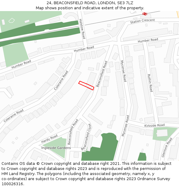 24, BEACONSFIELD ROAD, LONDON, SE3 7LZ: Location map and indicative extent of plot