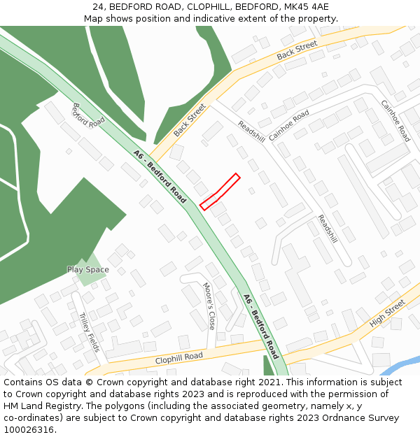 24, BEDFORD ROAD, CLOPHILL, BEDFORD, MK45 4AE: Location map and indicative extent of plot