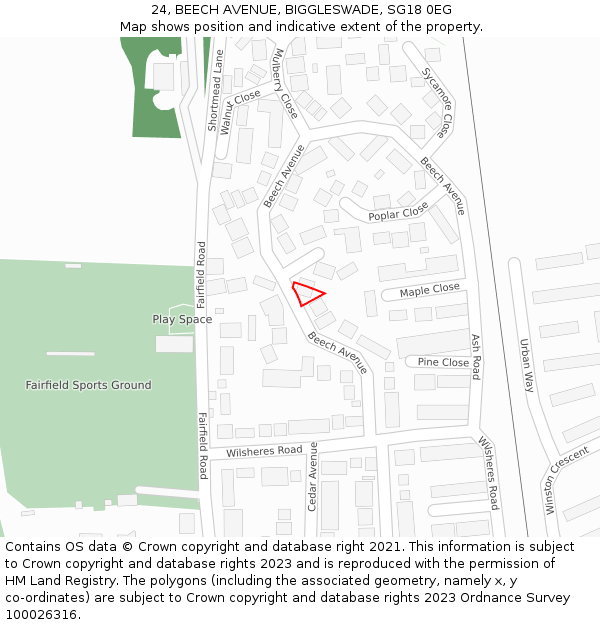 24, BEECH AVENUE, BIGGLESWADE, SG18 0EG: Location map and indicative extent of plot