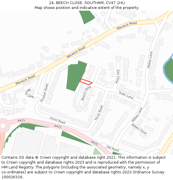 24, BEECH CLOSE, SOUTHAM, CV47 1HU: Location map and indicative extent of plot