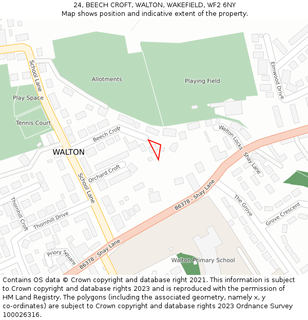 24, BEECH CROFT, WALTON, WAKEFIELD, WF2 6NY: Location map and indicative extent of plot