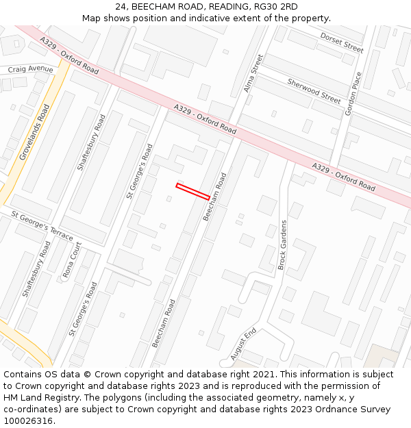 24, BEECHAM ROAD, READING, RG30 2RD: Location map and indicative extent of plot