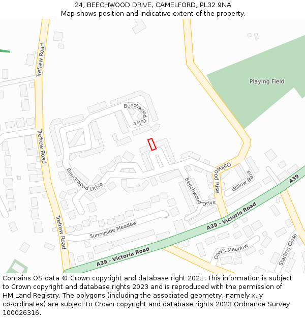 24, BEECHWOOD DRIVE, CAMELFORD, PL32 9NA: Location map and indicative extent of plot