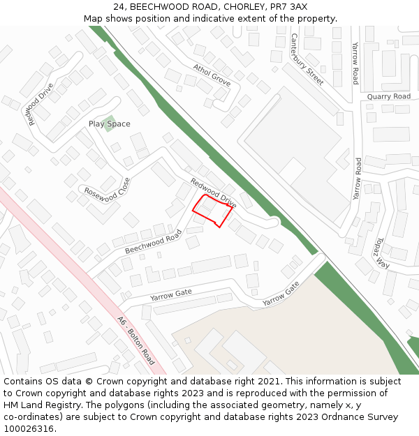 24, BEECHWOOD ROAD, CHORLEY, PR7 3AX: Location map and indicative extent of plot