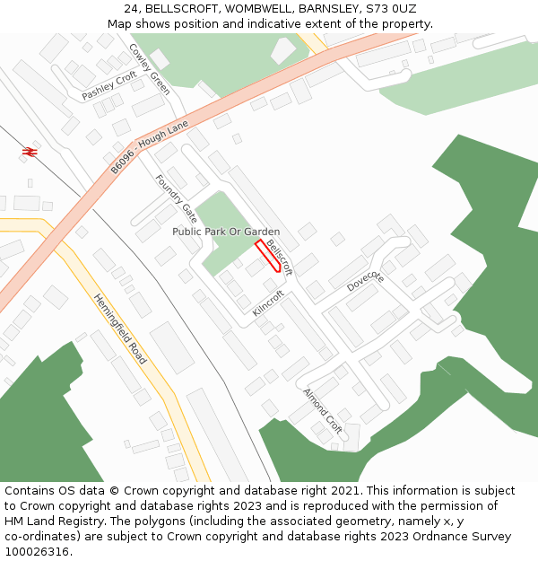 24, BELLSCROFT, WOMBWELL, BARNSLEY, S73 0UZ: Location map and indicative extent of plot