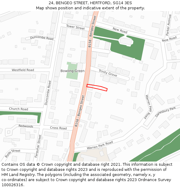 24, BENGEO STREET, HERTFORD, SG14 3ES: Location map and indicative extent of plot
