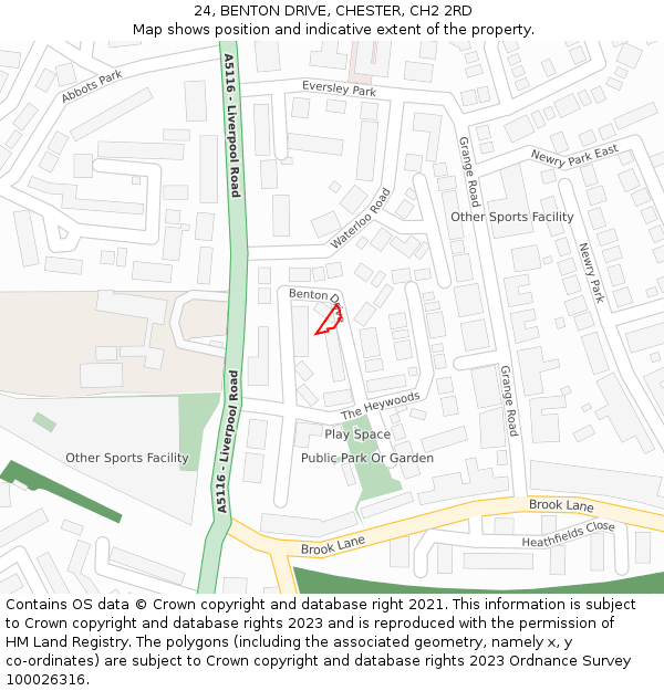 24, BENTON DRIVE, CHESTER, CH2 2RD: Location map and indicative extent of plot