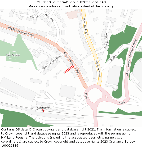 24, BERGHOLT ROAD, COLCHESTER, CO4 5AB: Location map and indicative extent of plot