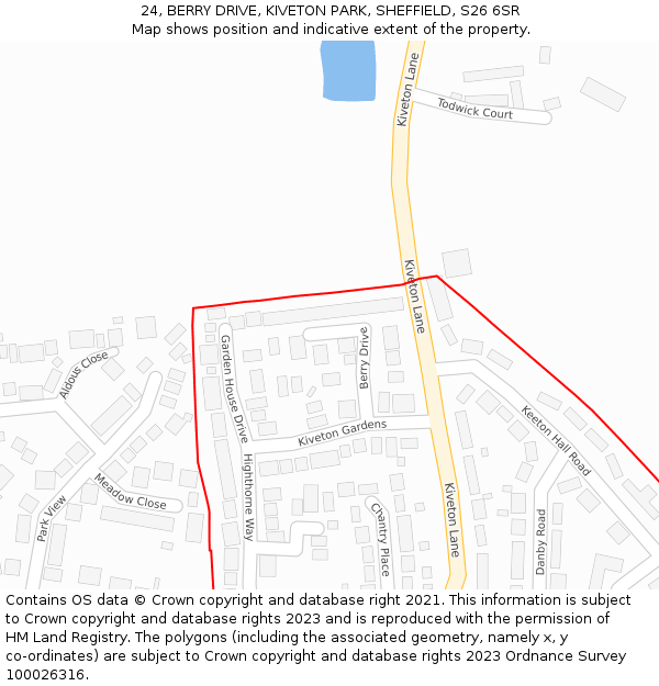 24, BERRY DRIVE, KIVETON PARK, SHEFFIELD, S26 6SR: Location map and indicative extent of plot