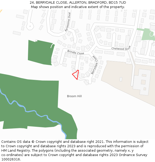 24, BERRYDALE CLOSE, ALLERTON, BRADFORD, BD15 7UD: Location map and indicative extent of plot