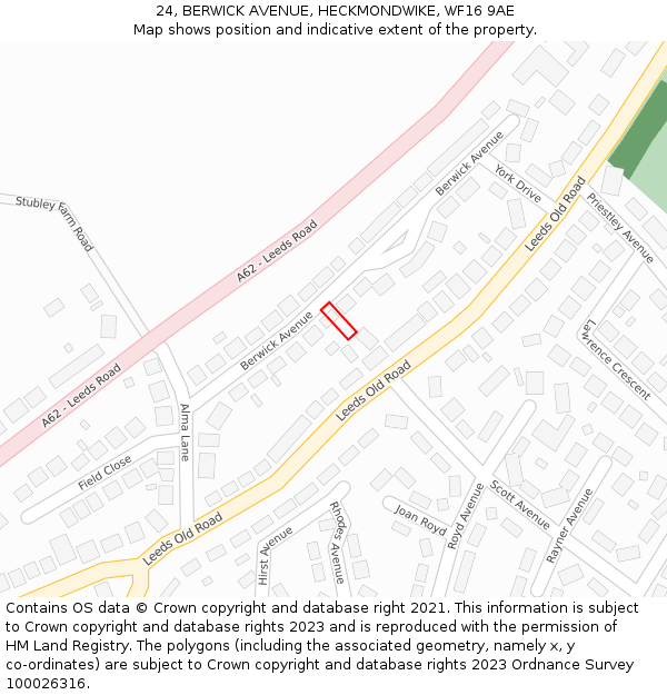24, BERWICK AVENUE, HECKMONDWIKE, WF16 9AE: Location map and indicative extent of plot