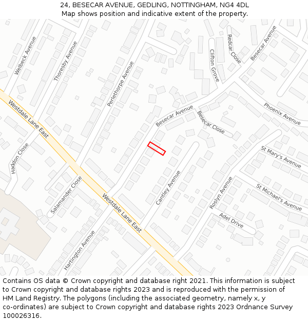 24, BESECAR AVENUE, GEDLING, NOTTINGHAM, NG4 4DL: Location map and indicative extent of plot
