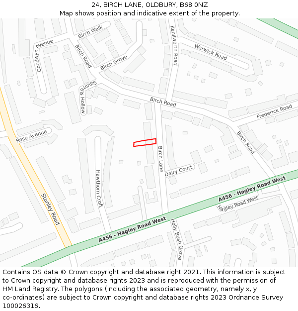 24, BIRCH LANE, OLDBURY, B68 0NZ: Location map and indicative extent of plot