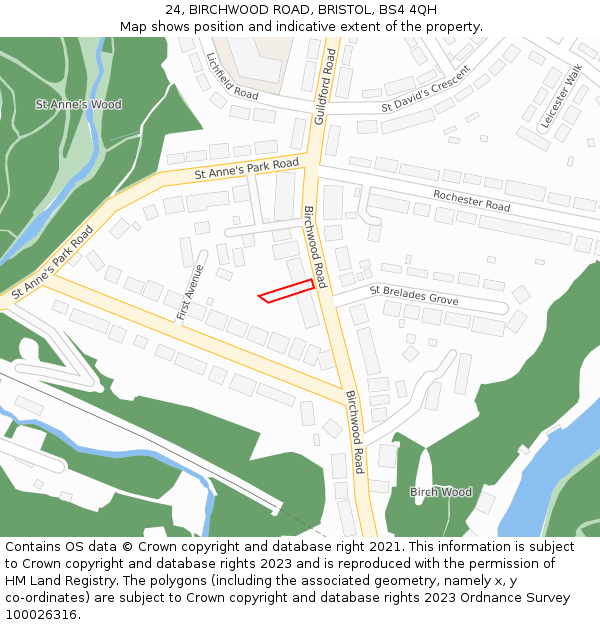24, BIRCHWOOD ROAD, BRISTOL, BS4 4QH: Location map and indicative extent of plot