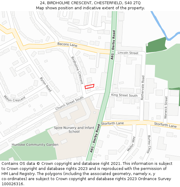 24, BIRDHOLME CRESCENT, CHESTERFIELD, S40 2TQ: Location map and indicative extent of plot
