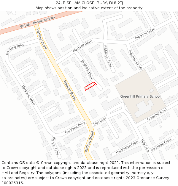 24, BISPHAM CLOSE, BURY, BL8 2TJ: Location map and indicative extent of plot