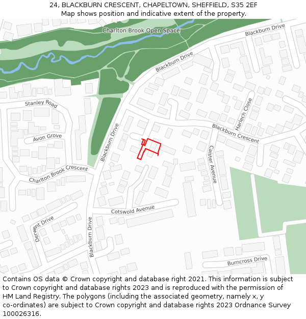 24, BLACKBURN CRESCENT, CHAPELTOWN, SHEFFIELD, S35 2EF: Location map and indicative extent of plot