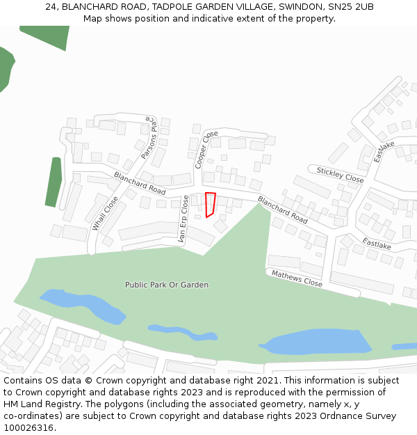 24, BLANCHARD ROAD, TADPOLE GARDEN VILLAGE, SWINDON, SN25 2UB: Location map and indicative extent of plot