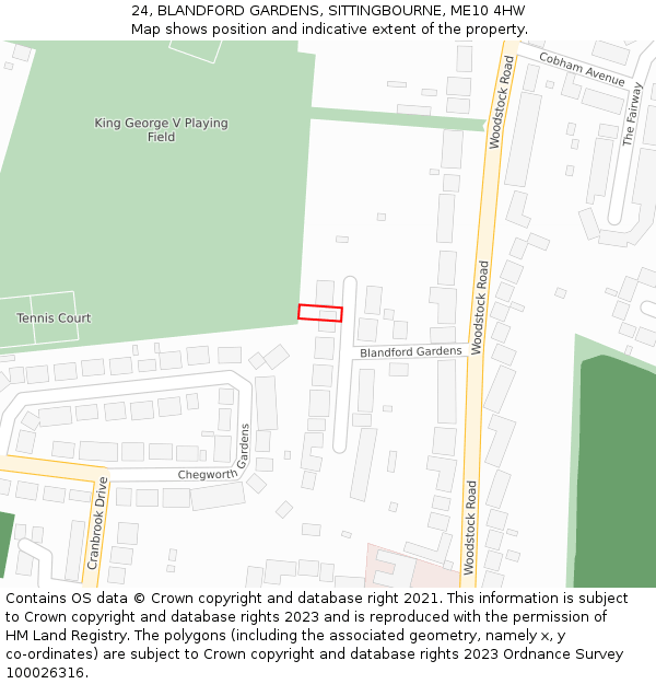 24, BLANDFORD GARDENS, SITTINGBOURNE, ME10 4HW: Location map and indicative extent of plot