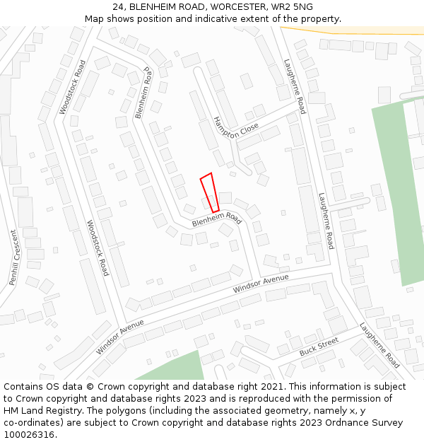 24, BLENHEIM ROAD, WORCESTER, WR2 5NG: Location map and indicative extent of plot