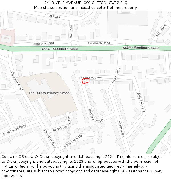 24, BLYTHE AVENUE, CONGLETON, CW12 4LQ: Location map and indicative extent of plot