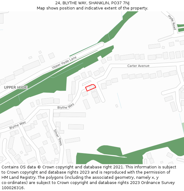 24, BLYTHE WAY, SHANKLIN, PO37 7NJ: Location map and indicative extent of plot