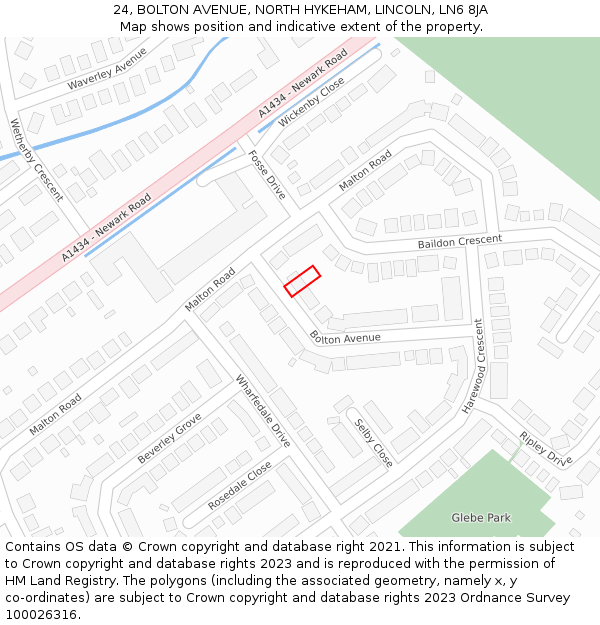 24, BOLTON AVENUE, NORTH HYKEHAM, LINCOLN, LN6 8JA: Location map and indicative extent of plot