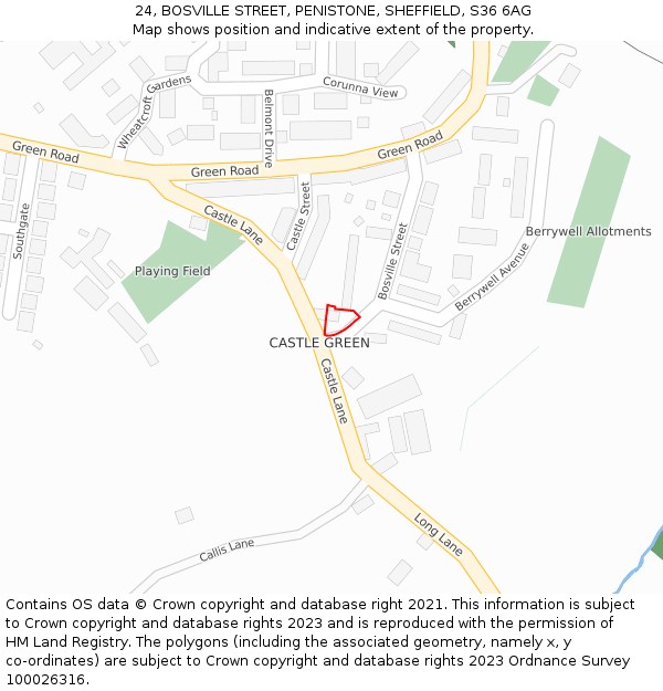 24, BOSVILLE STREET, PENISTONE, SHEFFIELD, S36 6AG: Location map and indicative extent of plot